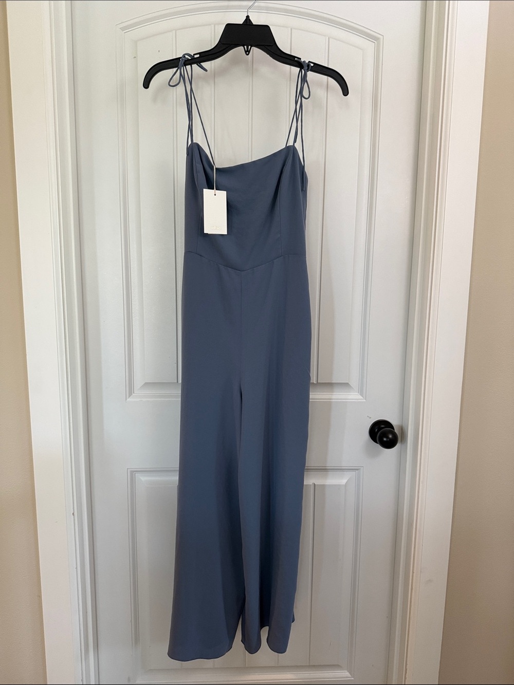 Aritzia Wilfred Slate Blue Spaghetti-Strap Wide-Leg Jumpsuit